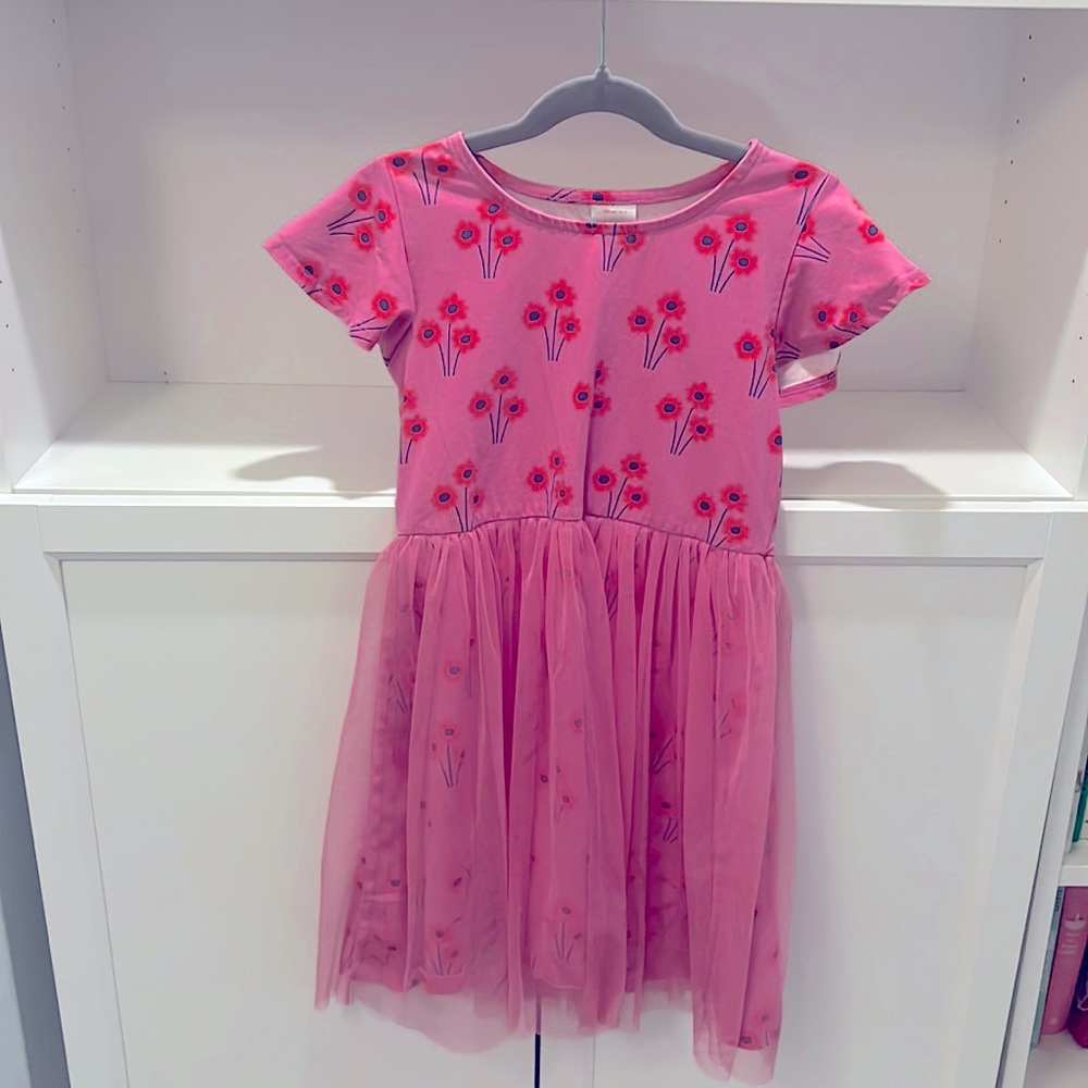 Hanna Andersson Print Pink Dress with Tulle Skirt